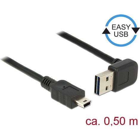 Delock Cable EASY-USB 2.0 Tipo-A macho, sesgado hacia la arriba y hacia abajo  USB 2.0 Tipo Mini-B macho de 0,5 m
