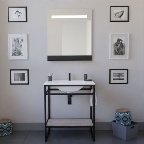 Ensemble STRUCTURA 70 cm avec plan vasque et miroir led Etal Plus- Céramique - Bois (1/4)