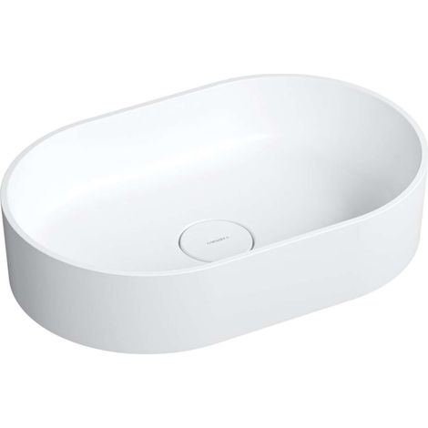 OMNIRES Ovo M+ - Lavabo da appoggio 55x36 cm, senza troppopieno, bianco opaco OVOUNBM