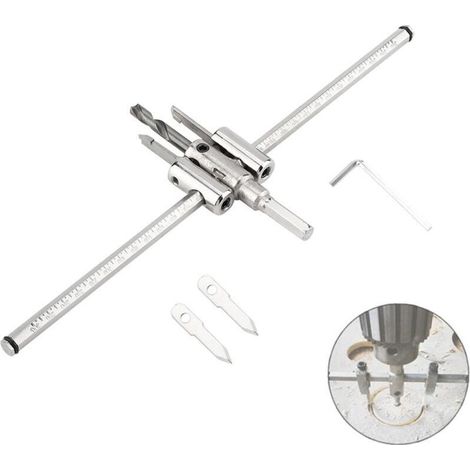 Scie Cloche Reglable Bois 40 mm à 300 mm, Foret de Trou Circulaire Réglable Trépan, Avion Forage Menuiserie Percer des Perceuse Trous Trépan Extensible Pour Trous sur Bois Plastique Plâtre (1/4)