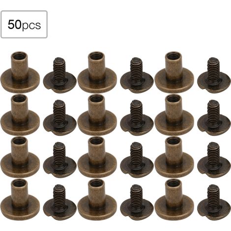 50 jeux de rivets à tête plate en cuivre pur de 8 mm, vis à ceinture, reliure de cahier, couleur bronze antique