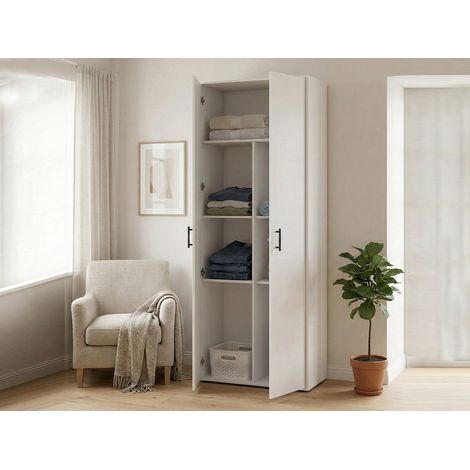 Armario Multiuso 2 Puertas Mileto, 3 Estantes, 40x206h cm Blanco (1/5)