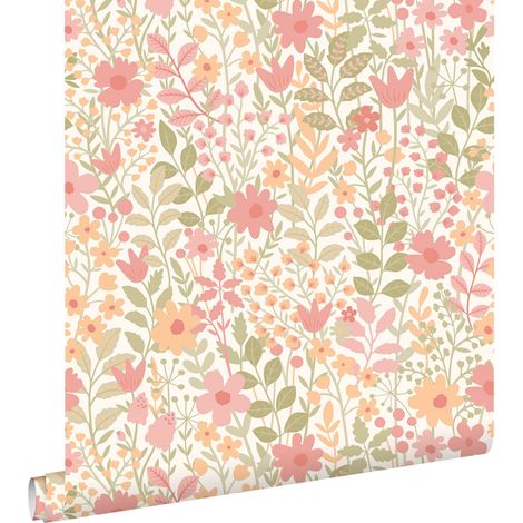papier peint fleurs rose, vert et orange  - ESTAhome (1/5)