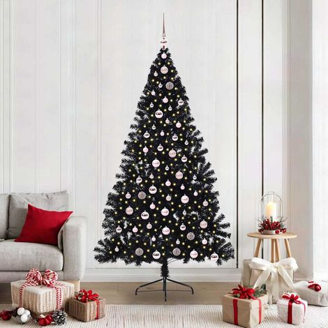vidaXL Artificial Pre-lit Christmas Tree Black 210 cm PVC (1/5)