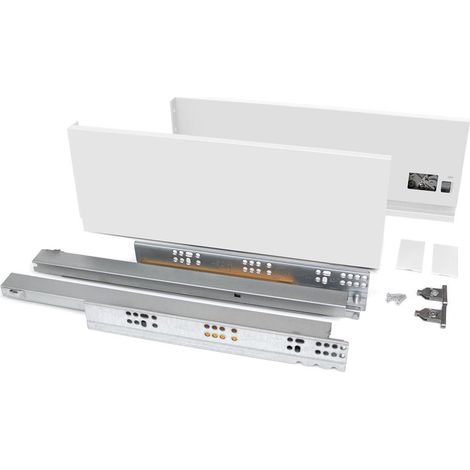Kit cassetto Vertex per cucina o bagno, altezza 131 mm, prof. 350 mm, 40 Kg, chiusura soft, Acciaio, Bianco 3171012 EMUCA