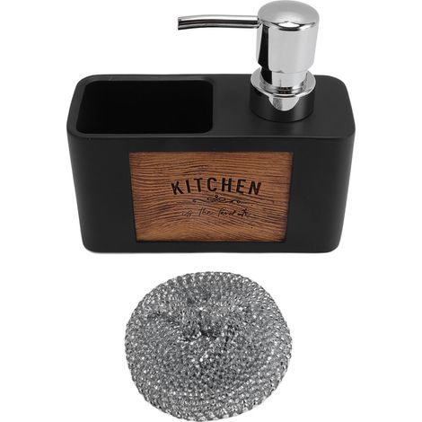 Dispensador de jabón líquido para platos con cepillo – Material ABS – Negro – 1 unidad – Ahorra espacio y es antideslizante para la cocina o el baño. (1/5)