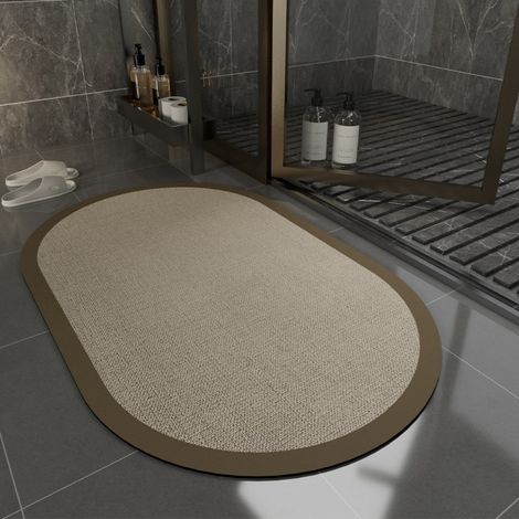 terre de diatomées ovale, brun sable fin, de 50 x 80 cm Les tapis de sol en terre de diatomées sont faciles à nettoyer et conviennent aux salles de bains, toilettes et sanitaires. Ils sont résistants (1/5)