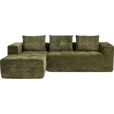 ELVMI Sofá Rinconera 4-5 Plazas con Portavasos, Asiento Profundo para Salón Pequeño, en Chenilla, Verde (1/4)