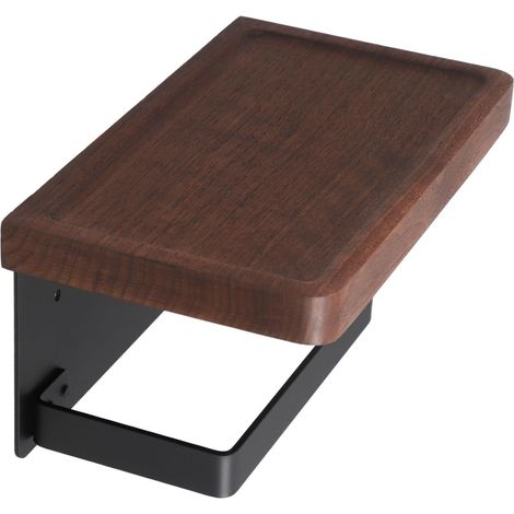 Porte-Papier Essuie-Tout Mural en Bois Foncé Étagère pour Salle de Bain, Support Pratique pour Papier et Rangement de Petits Objets, Style Contemporain et Fonctionnel (1/5)