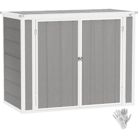 Outsunny 4.7 x 2.5FT Garden Shed, Double Bin Storage Shed with Lockable Doors, Outdoor Small Shed with Openable Lid for 2 Trash Cans, Garden Tools, Grey