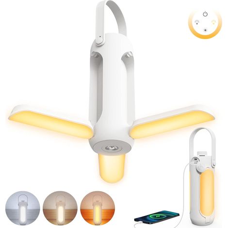 Lampe de Camping Rechargeable, 10000mAh LED Lanterne Camping avec 3 Modes d'Éclairage Réglables pour Tentes, Accessoires de Camping pour Randonnée Pique-nique ou Coupure de Courant, Blanc (1/5)