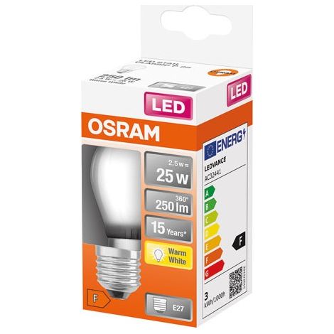 LED Sphärisches Glas Geschliffen 2,5W E27 250lm Warm Weiß Box - Ledvance GP