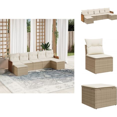 Salon de jardin avec coussins 7 pcs beige résine tressée - Ensemble Salon De Jardin - Meuble De Jardin - Salon Extérieur - Mobilier De Jardin - Chaise Longue (1/5)