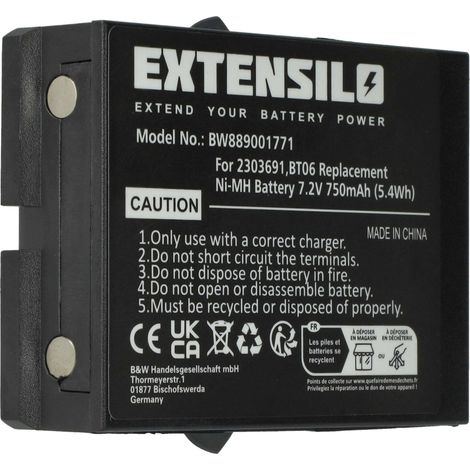 EXTENSILO Akku Ersatz für Danfoss 2303691, BT06 für Industrie-Funkfernsteuerung Fernbedienung (750 mAh, 7,2 V, NiMH) - Schwarz