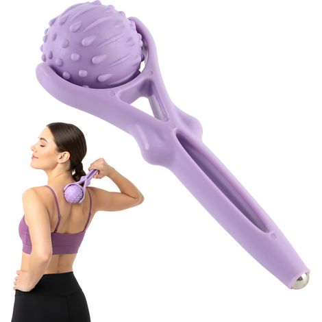 Rouleau de massage avec poignée, compact et portable, livré avec une balle de massage fascia détachable.