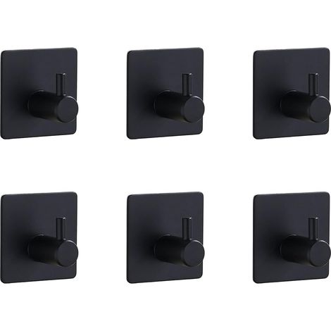 Ganchos de plástico de alta resistencia, paquete de 6 ganchos de pared, ganchos de acero inoxidable, adecuados para el hogar, baño, cocina, oficina, sala de estar (negro). (1/2)