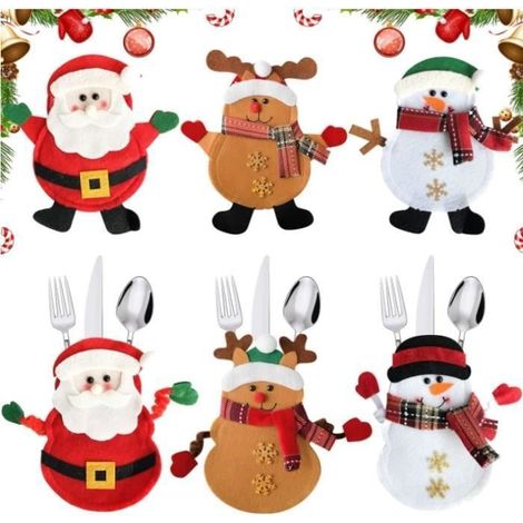 Porte-Couverts de Noël,6 Pièces Sac à Couverts de Table,Sac à Couverts de Noël,Décoration de Table,Père Noël multic DECORS DE TABLE (1/4)
