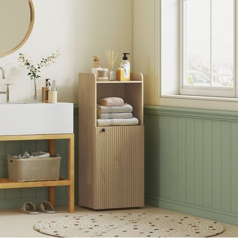 Mueble baño estrecho con estante ajustable roble OKMYHOME (1/5)