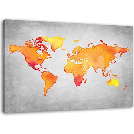 Cadre déco Carte du monde orange 100x70 (1/5)