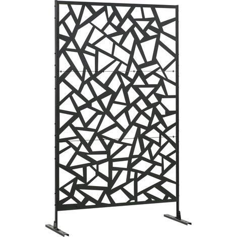 Dekorative Sichtschutzwand für den Balkon im Außenbereich mit durchbrochenem geometrischem Muster aus schwarzem Stahl, 122 x 45 x 198 cm, Sichtschutz für Gartenterrasse, blickdichter Designzaun.