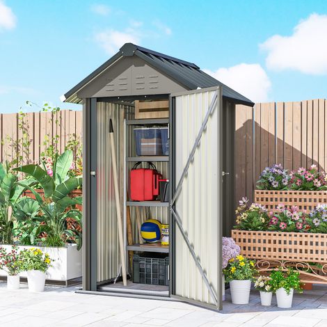 Caseta de jardín metálica, 1,17 m², cobertizo para herramientas con techo a dos aguas, ventilación, cerradura, guantes, 122 x 121 x 192 cm
