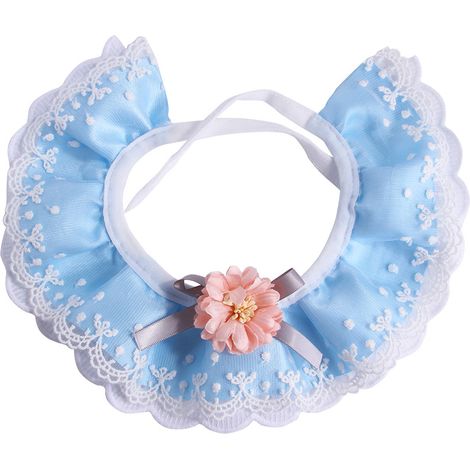 Bavoir en dentelle pour animaux de compagnie de style féerique collier de chien de collier de chien de collier de chat de fleur de plaid（bleu ciel S） (1/5)