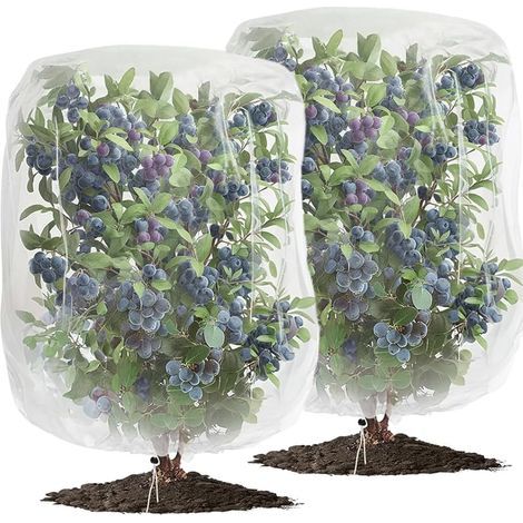 Lot de 2 filets anti-insectes et anti-oiseaux blancs (0,6 x 0,8 m) avec cordon de serrage, adaptés aux filets de protection des plantes (1/5)