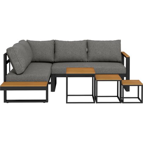 Ensemble salon jardin 5 pièces gris naturel 148x61x71,5 cm