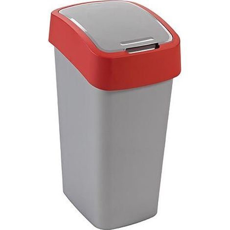 Poubelle Curver® FLIP BIN 45 L, gris-argent/rouge, pour déchets