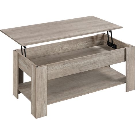Yaheetech – Table basse relevable avec compartiment caché – MDF gris – Dimensions 120 x 59 x 49-63,5 cm – Idéale pour petits espaces