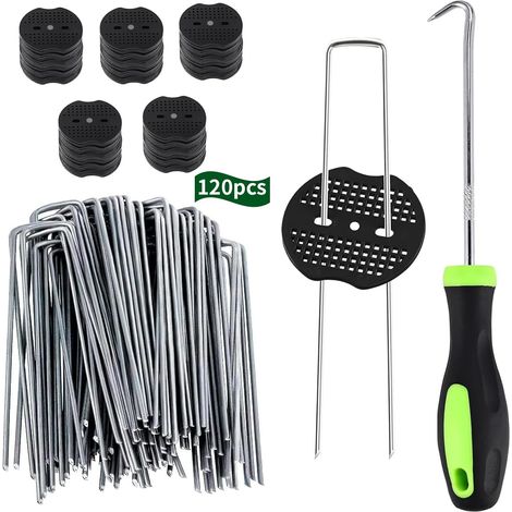 Lot de 120 Piquets de Fixation, Acier Galvanisé, Forme de U, 150x40mm, pour Toiles de Paillages et Filets (1/5)