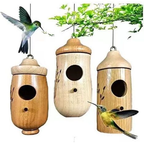 Maison de colibri, maison en bois pour accrocher à l'extérieur 3pcs (1/4)