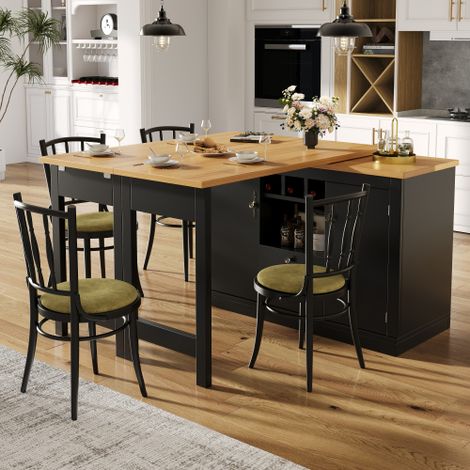 Table de bar extensible de avec fonction de rotation à 360° et espace de rangement, longueur réglable de 120 à 180 cm, noir