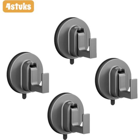 Lot de 4 crochets à ventouses - Fixation murale sans perçage - Adaptés aux salles de bain et cuisines - Résistants - Gris (1/5)