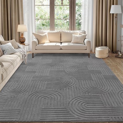 Tapis Salon Moelleux 200 x 290 cm, Tapis Chambre Poil Courts avec Effet Haut-Bas Effet 3D, Haute Densité de Poils, Ne Perd Pas Ses Poils, Antidérapant Tapis Salle a Manger pour Interieur, Gris (1/5)