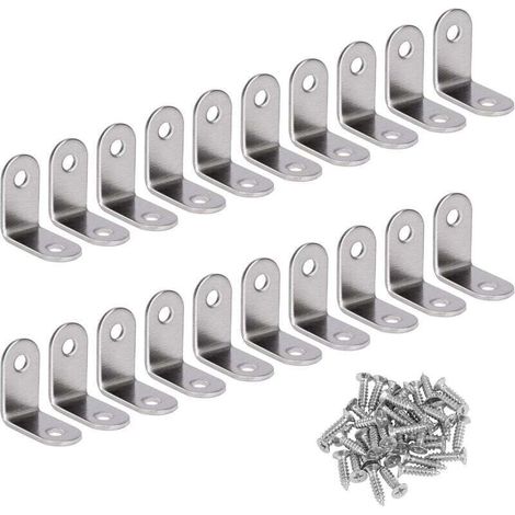 Rechtwinkliger Winkel aus Edelstahl, 90°-Eckwinkel, L-förmiger Winkel, Befestigungswinkel inklusive Schrauben, silberfarben, 20 Stück, 30 x 30 x 16 mm