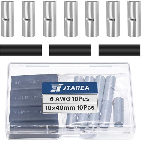 6 AWG Cosses Électriques a Sertir Bout à Bout Non Isolées Kit avec Gaine Thermorétractable Connecteurs Electriques à Sert 16 mm² Câble Crimp Terminal Connecteur Électrique (Paquet de 20) (1/5)