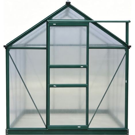 Serre de jardin 3,65 m² en polycarbonate double paroi, aluminium renforcé, porte coulissante et hauteur 201 cm, vert foncé transparent  CHICFURN (1/5)