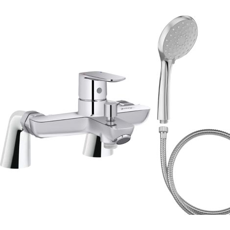 Mitigeur baignoire JACOB DELAFON July+ + pommeau de douche Awaken + flexible de douche métal + colonnettes (1/4)