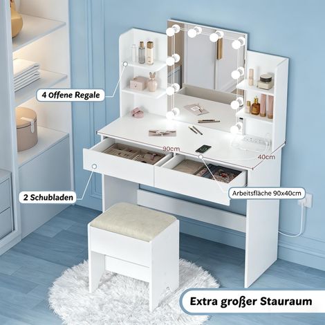 Coiffeuse moderne, bureau avec miroir, table de maquillage élégante pour chambre, meuble de beauté compact (station seule sans tabouret) (1/5)