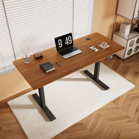 SONNI Bureau Assis debout 60 x 140 cm Avec Fonction mémoire structure d'installation rapide.Bureau Réglable en Hauteur 70-115cm Noyer
