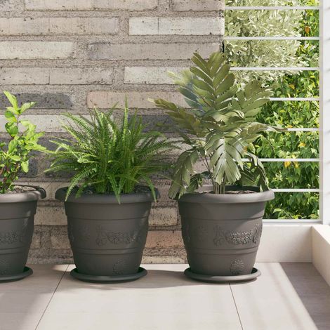 vidaXL Vasi per Piante 6 pcs Nero Ø 26 x 21.5 cm Plastica