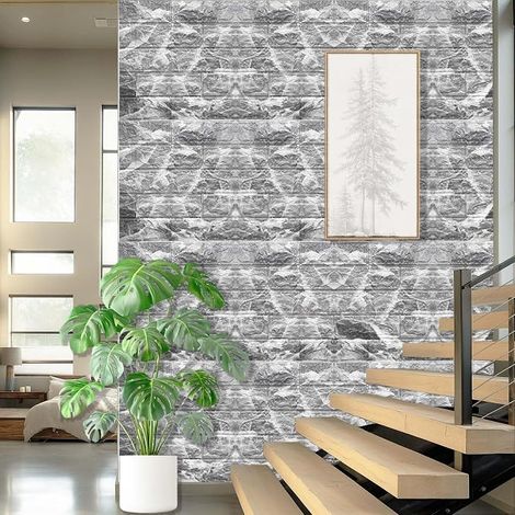 3D-Tapete Self Adhesive Brick Waterproof Floor Covering 35 x 38.5 cm for Kitchen, Living Room, Bedroom, Children's Room (Grey) (1/4)