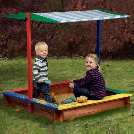 Dobar Sandkasten farbig mit Dach 120 x 120 x 120 cm Sandkasten (1/5)