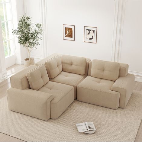 Sofá rinconero modular sin estructura de pana beige OKWISH (1/5)