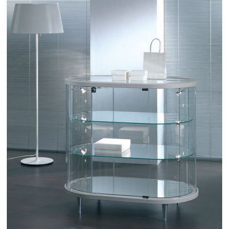 Banco Vetrina Ovale in Cristallo Temperato H 93 cm Colore Bianco Lucido (1/3)