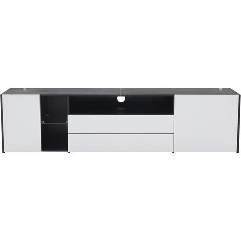 Meuble TV sur pied 180 x 40 x 45 cm avec LED, 2 tiroirs et 2 armoires, pour TV jusqu'à 75", noir et blanc (1/5)