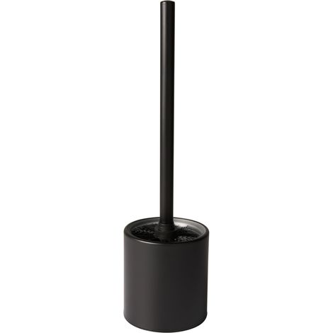 Brosse WC sur Pied avec Support, récipient intérieur en Verre et Poils en Nylon, Noire, Hauteur 36,5cm (1/5)