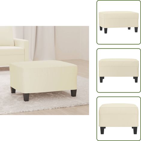 The Living Store Repose-pied Crème 70x55x41 cm Similicuir - Tabouret - Repose-pied - Pouf - Simili Cuir - Crème (1/5)