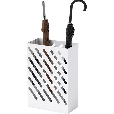 Porte-parapluie en acier avec 4 crochets, bac de récupération amovible et patins de protection, compact pour entrée et couloir, blanc, sans montage – CHICFURN (1/5)